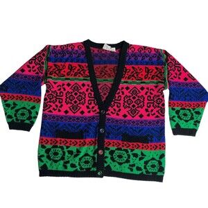 Vintage In The Park Cardigan Sweater Womens Small Geometric Oversized Acrylic